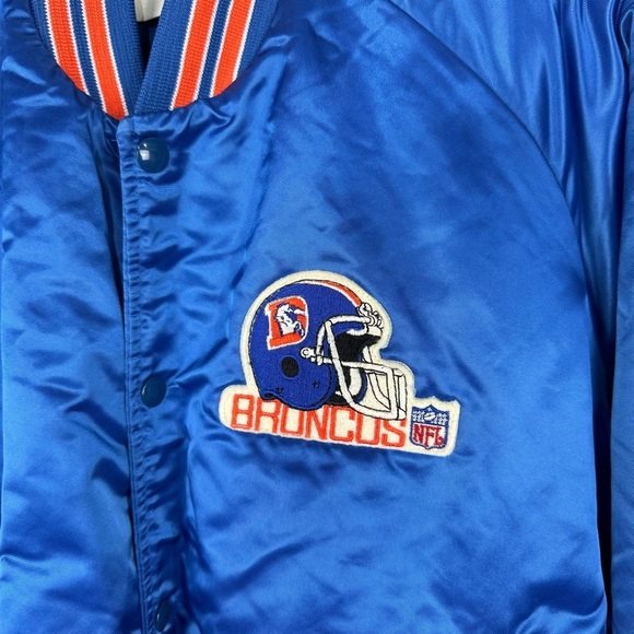 Vintage Chalk Line Retro Broncos NFL Silky Bomber Jacket y2k 90s Football Blue - Picture 3 of 7